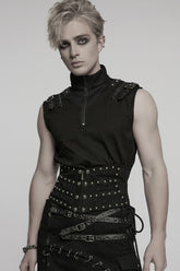 Black Skull Stitching Lace-Up Mesh Men's Gothic Girdle
